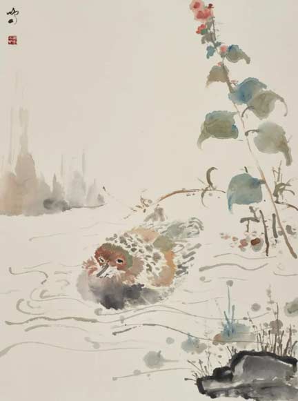 《戏水图》指墨